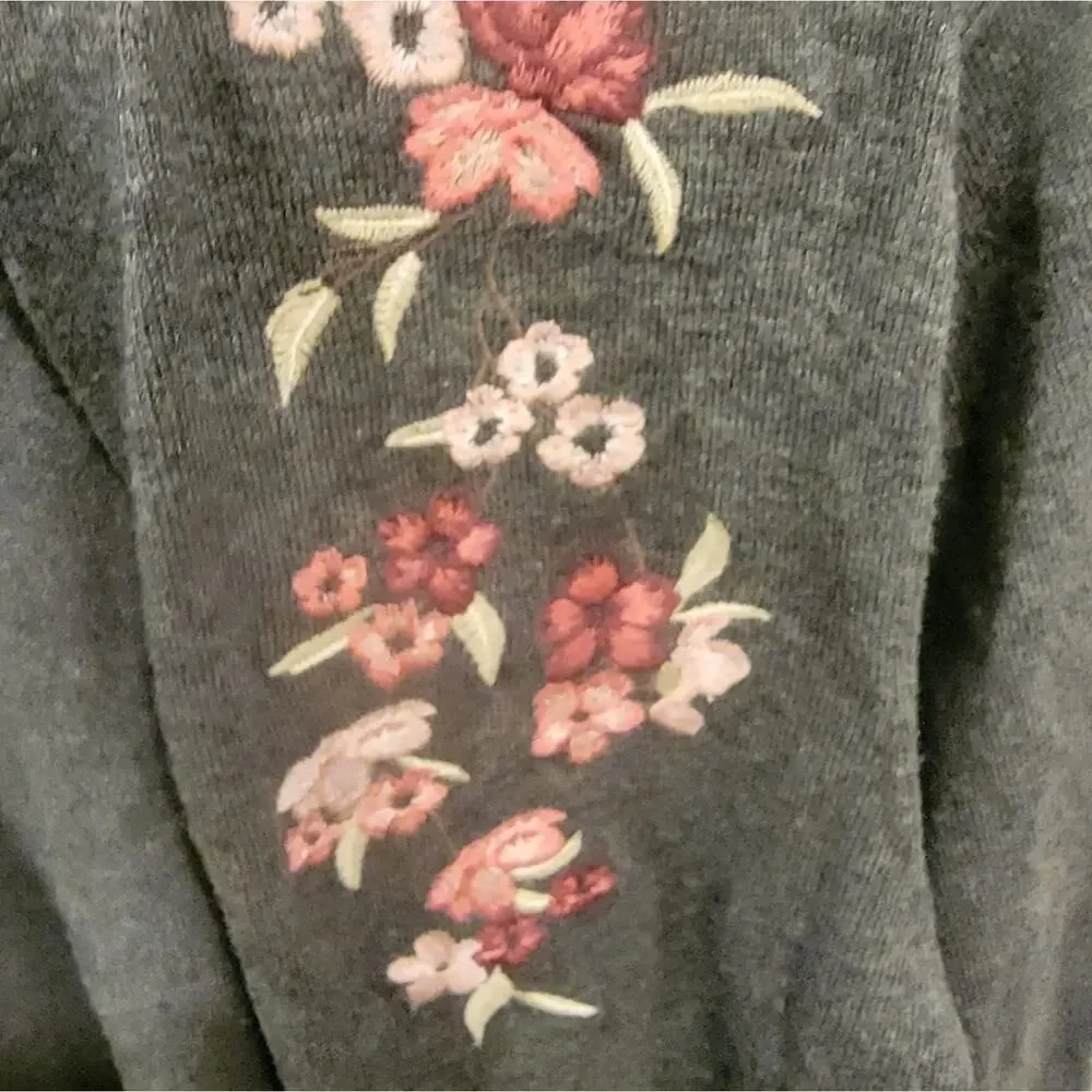 Woman's Karen Scott Flower Grey Cardigan Large Petite - Picture 6 of 10